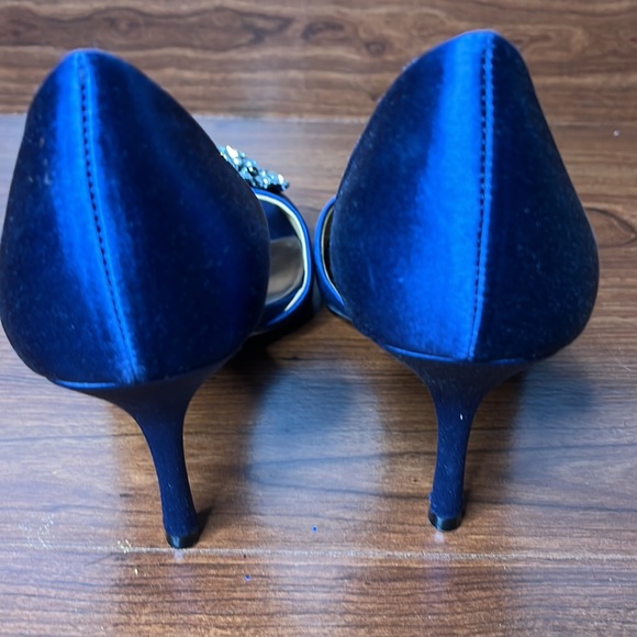 Badgley Mischka Blue Satin Heels w/Rhinestones - Picture 6 of 7